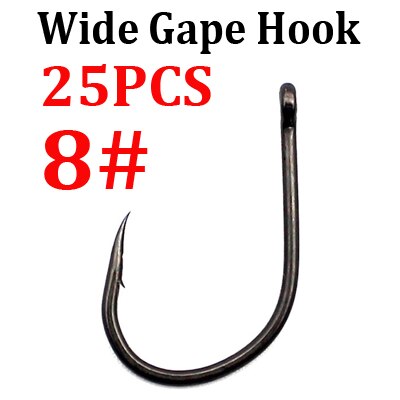 Anzuelos para pesca de carpa, aparejo para el pelo de carpa, anzuelos anchos con revestimiento de PTFE, ganchos de púas de acero al carbono, 25 uds.: 25Pcs-Size 8