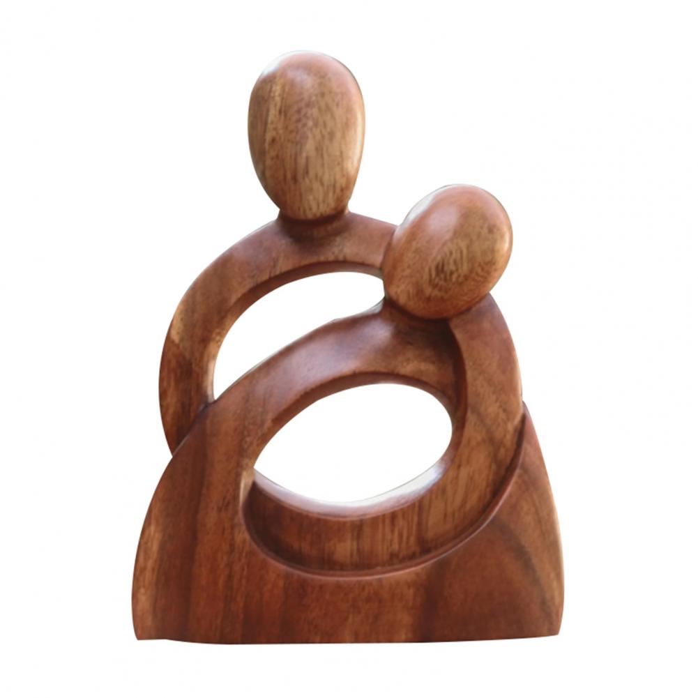 Wood Sculpture Mom Child Decor Handcrafted Statue Exquisite Workmanship Abstract Embrace Hug Hollow-out Mother Child Figurines f