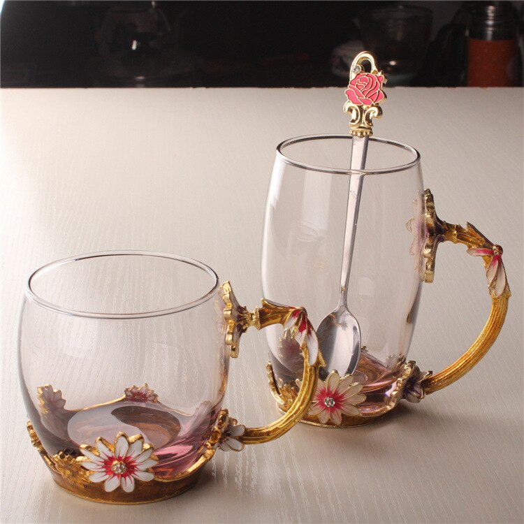 Daisy carved enamel water cup Cup color flower cup heat resistant glass