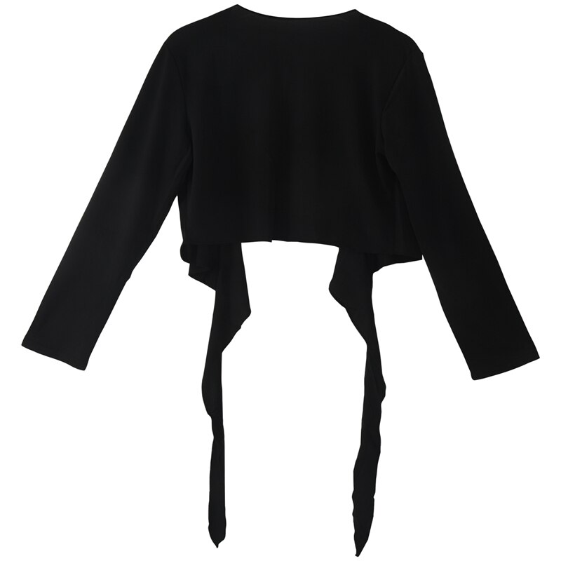 Damer langærmet binde afgrøde skuldertræk kvinders wrap bolero cardigan top - sort