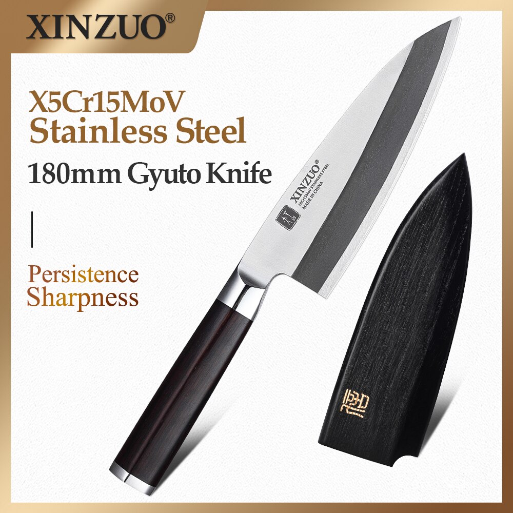 Xinzuo 240/270/300mm kalan fileointiveitsi japanilainen  x5 kr 15 mov ruostumaton teräs pro sushi sashimi lohi keittiöveitsi eebenpuu kahva: 180mm deba-veitsi
