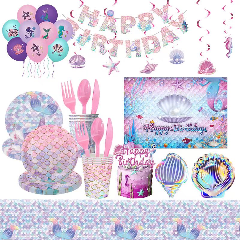 Decoraciones para de cumpleaños de príncipes de sirena, vajilla desechable, bolsa Gif, globo de aluminio, decoración de fondo, suministros para de Baby Shower