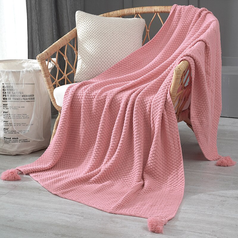 Nordic Thread Blanket with Tassel Solid Beige Grey Throw Blanket for Bed Sofa Home Textile Cape Knitted Wool Blanket