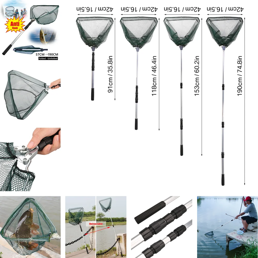 Fishing Net Fish Landing Net Collapsible Fish Net with Anti-Slip Telescoping Pole Handle for Kids Adults in Saltwater Freshwater