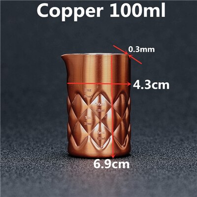 100ml 304 mittakuppi työkalut baarimitta cocktail jigger - metallitanko alkoholimitta kaatoputkella hopea/kupari: Kupari 100ml