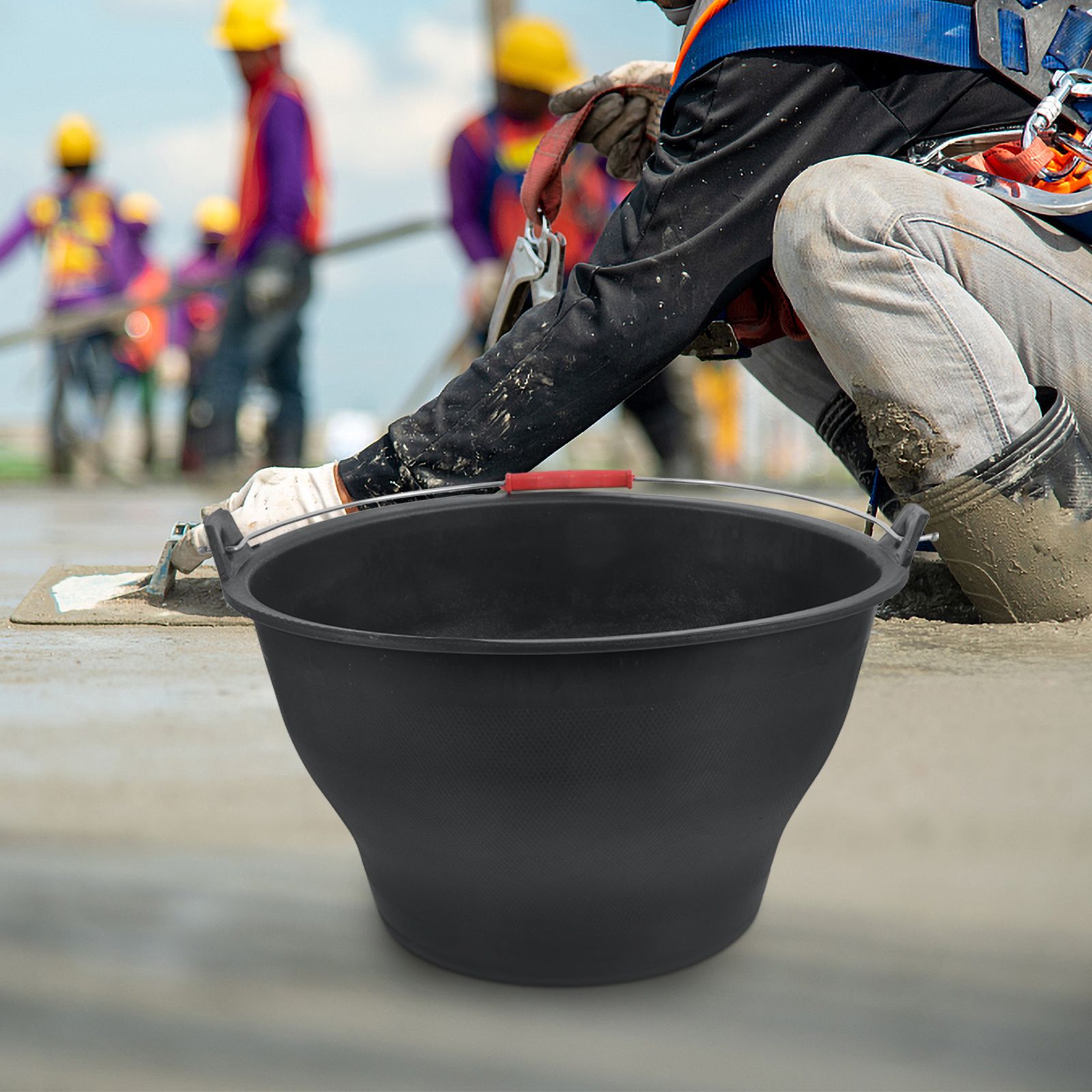 Bygggrå 30 x 17 x 17.5cm kraftig gummihink för cementblandning, förvaring, bärbar handtag, svart plasthink