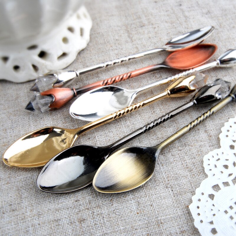Cucharilla de café de cristal de aleación Retro, cuchara pequeña para postre, de recuerdo de té de la tarde
