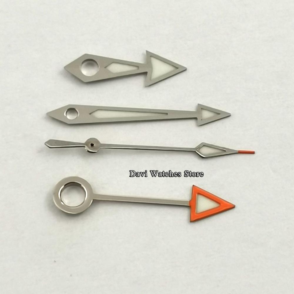 Silver Orange/Red GMT Watch Hands Green luminous for Miyota 8205 8215 821A, Mingzhu DG 2813 3804 movement