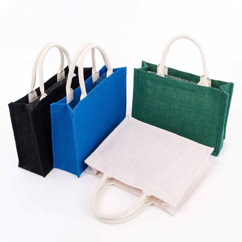D0LF Jute Tote Met Handvatten Casual Grote Capaciteit Tote Herbruikbare Schoudertas Blank Clutch Bags Voor Borduurwerk Afdrukken