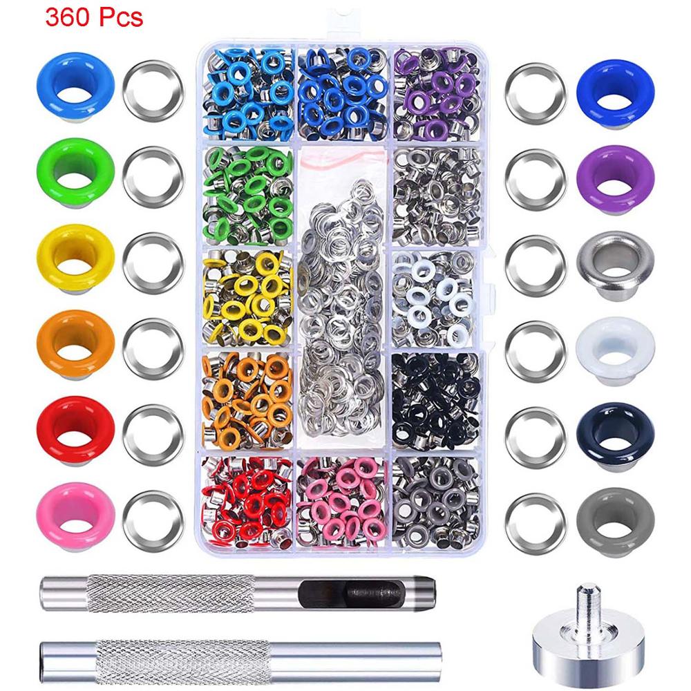 500 Sets Grommet Kit,Grommet Setting Tool Metal Eyelets Set with Install Tool Kit in Storage Box ,Leather Crafts DIY Projects: 360 Pcs