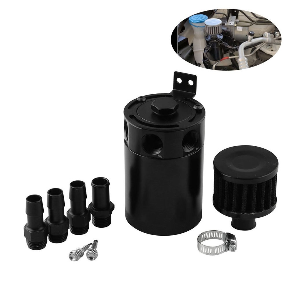 Universal Oil Catch Can Tank Reservoir 3-Port with Drain Valve Breather Filter Compact Baffled Aluminum Fuel Tank Oil Catch Can