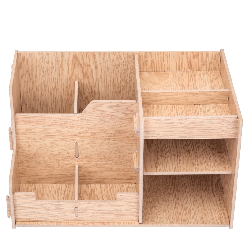 Wooden Document Tray DIY Desktop Storage Box Multifunction Pen Pencil File Holder Office Desk Organizer School Supplies 79230