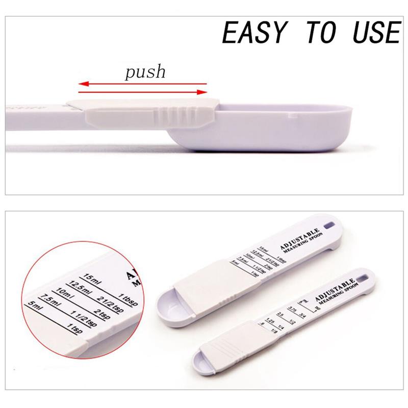 Cuchara medidora ajustable de 2 uds, cuchara medidora, utensilio de cocina, accesorios de cocina para hornear, cuchara cuantitativa de plástico para hornear