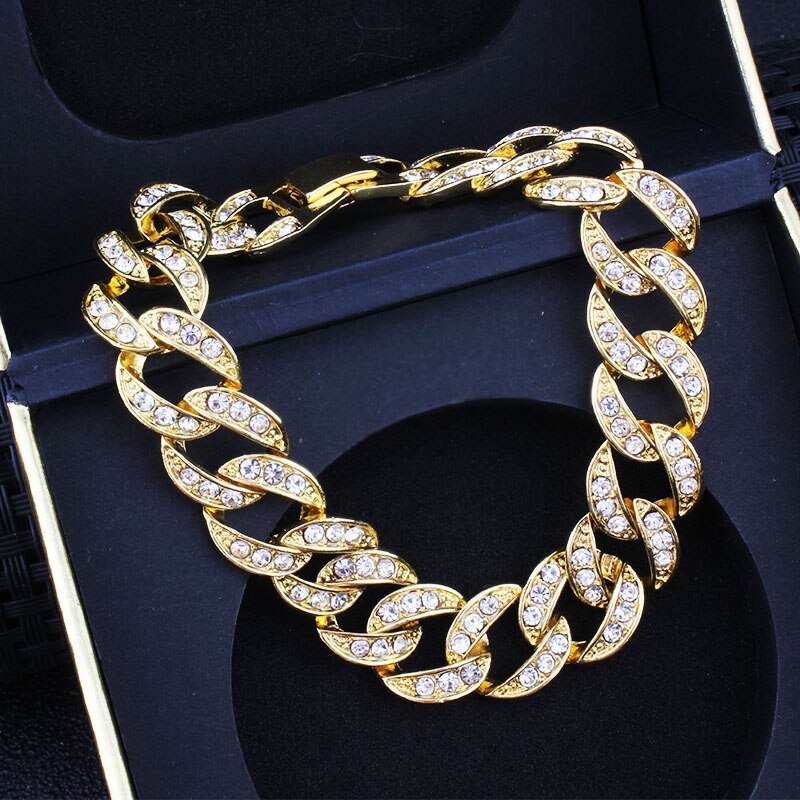 Hip Hop Bling Iced Out Men's Rapper Bracelet Full Rhinestone Pave With Miami Cuban Link Chain Bracelet for Men Jewelry: 11