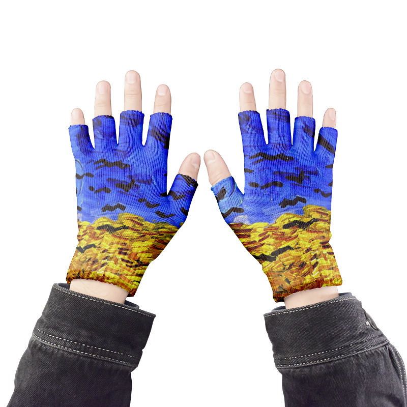 Guantes de punto de arte para adultos, guantes de medio dedo, pintura al óleo de Van Gogh, estampado, pantalla táctil, antideslizantes, guantes de muñeca