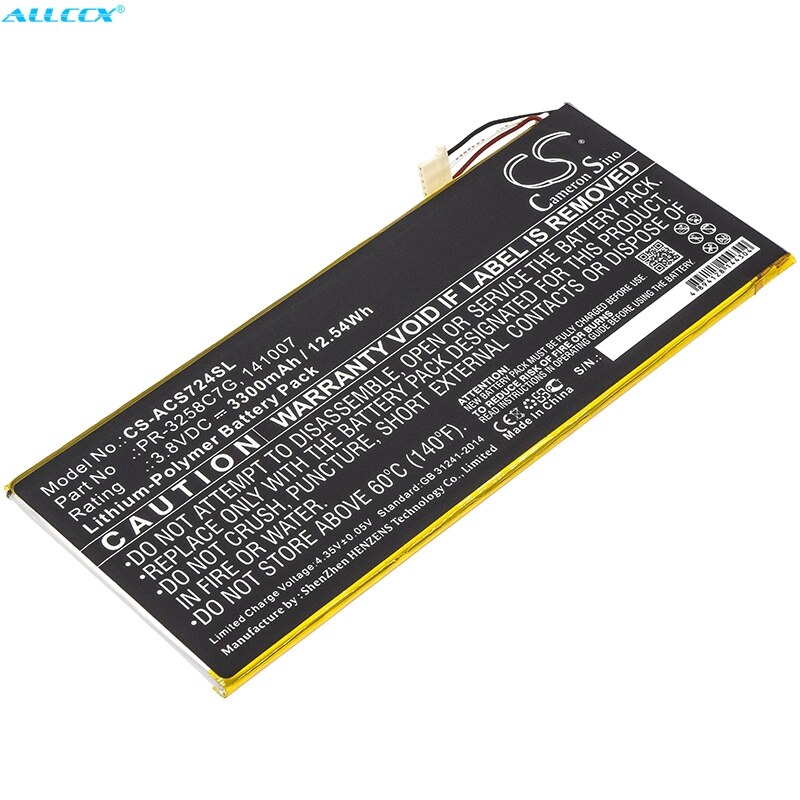 Camera Sino – batterie 3300mAh, 141007,KT.0010N.001,PR-3258C7G pour Acer A1-734,Iconia Talk S