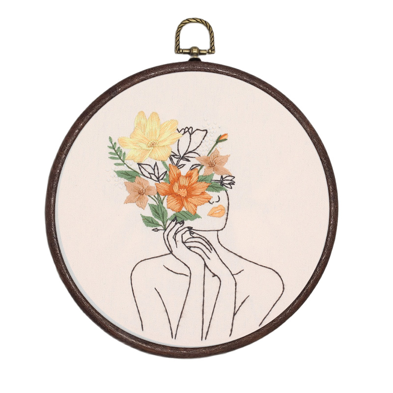 Flower Girl DIY Embroidery Start Kit with Hoop for Beginner Pattern Printed Figure Cross Stitch Sewing Art Craft