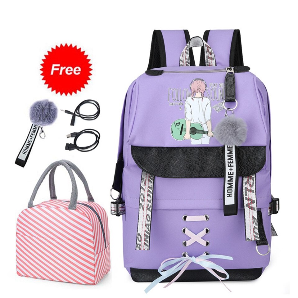 Schooltassen Voor Tienermeisjes Met Lock Anti Diefstal Rugzak Vrouwen Boek Tas Junior High Schooltas Jeugd leisure College: New Purple