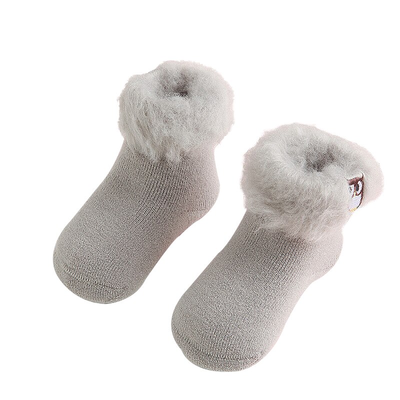 Plus Velvet Thick Baby Socks Girls Boys Cute Princess Animal Print Socks Kids Cotton Soft Socks 6 Colors Size0-3Y: Gray / 0-1T
