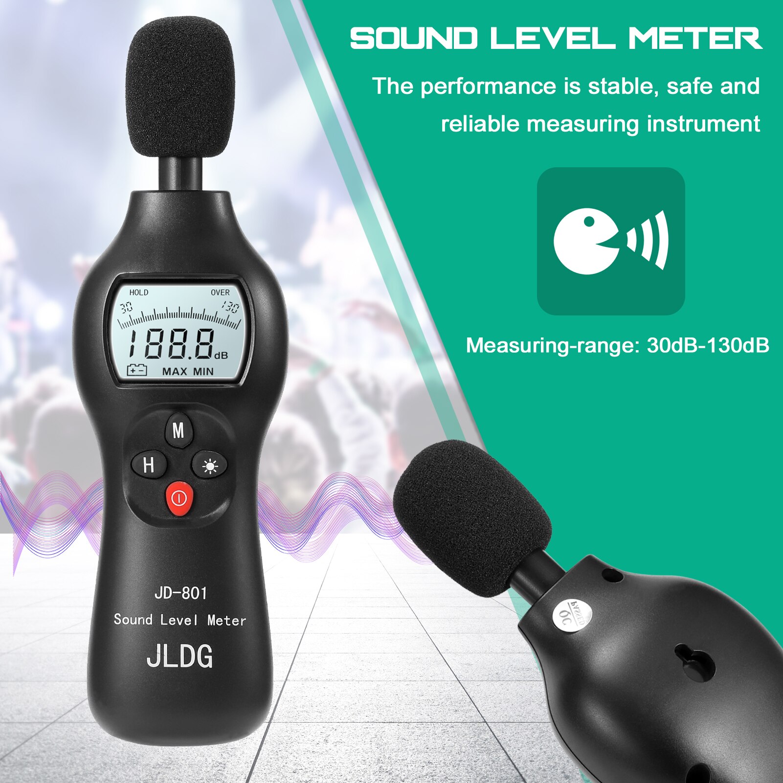 Digital Noise Detector Mini Lightweight High Accuracy Decibel Monitoring Device Sound Level Meter with Backlight ON/OFF Function