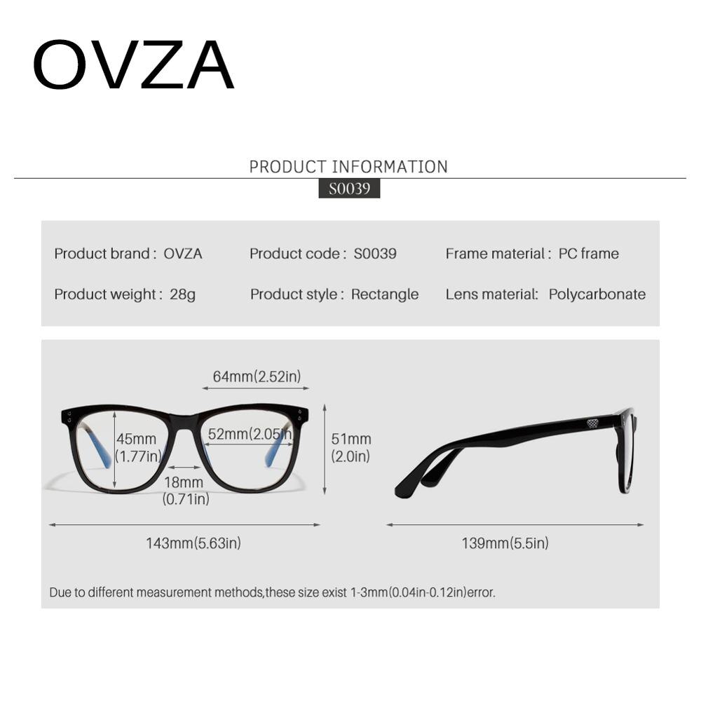 Gafas OVZA antiradiación para hombre y mujer, lentes de marco negro, montura transparente azul claro, gafas de computadora S0039