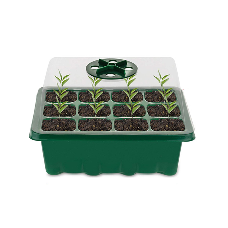 Caja de siembra de 6/12 agujeros, bandejas de germinación de plántulas de cubierta transpirable ajustable, macetas de vivero de patio de jardín con cúpula y Base