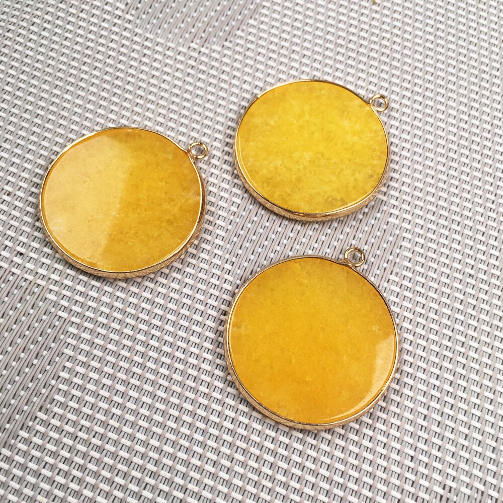 Natural Semi-precious Stone Pendants Disc Shape Agates Pendant Charms For Jewelry Making DIY Necklace Accessories 1Pcs: Yellow / 16x20mm