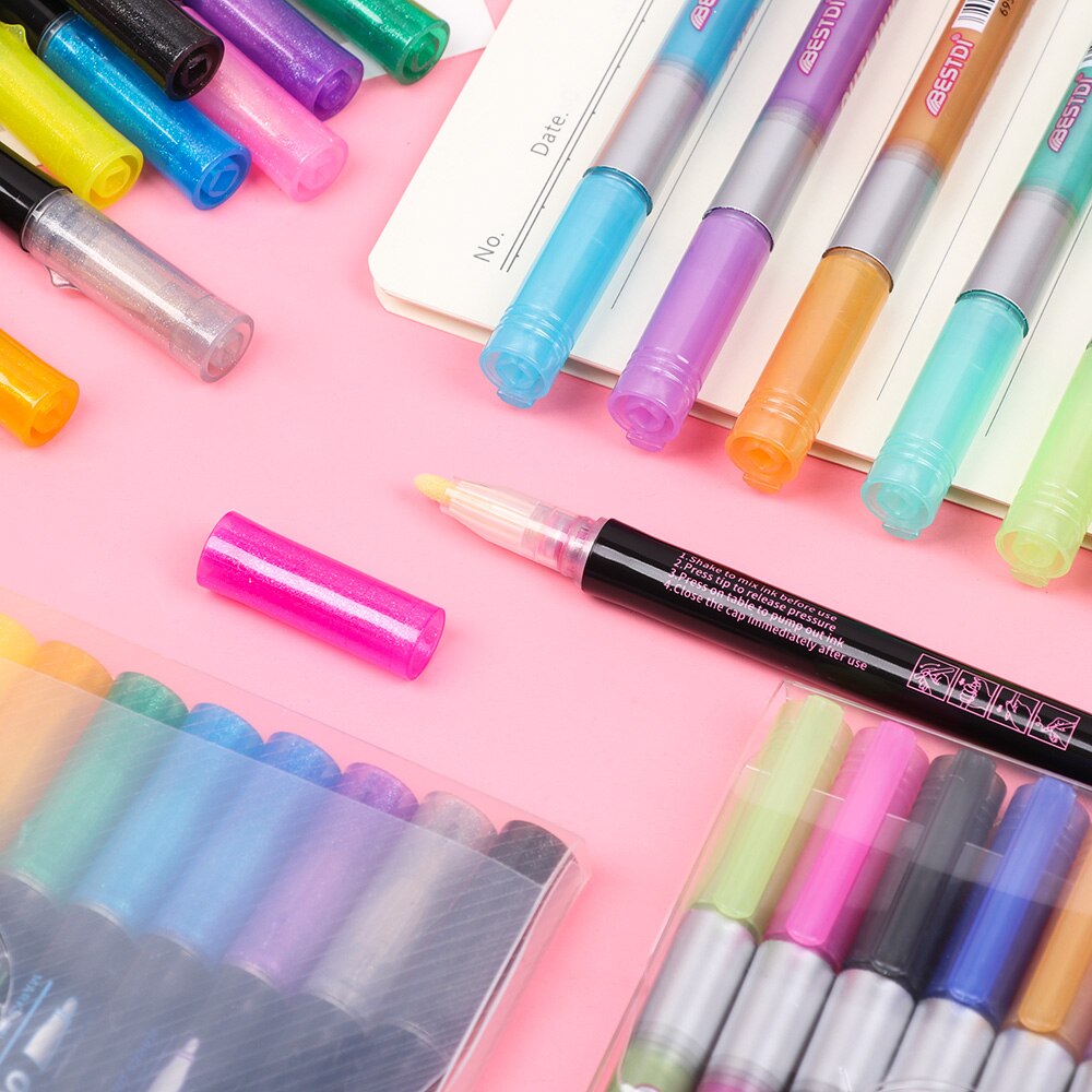1PC Double Line Outline Metallic Markers Magic Shimmer Paint Pens Drawing Marker Pen Art School Painting Learning Supplies