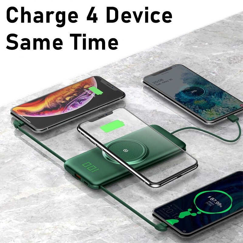 20000mAh Wireless Power Bank For Xiaomi iphone powerbank 10000mAh Invisible Power Display Portable External Battery With Cable