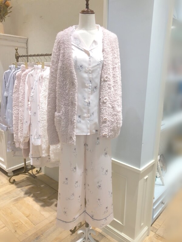 Japan gp katt tryck silke pyjamas nattkläder hemkläder: Rosa