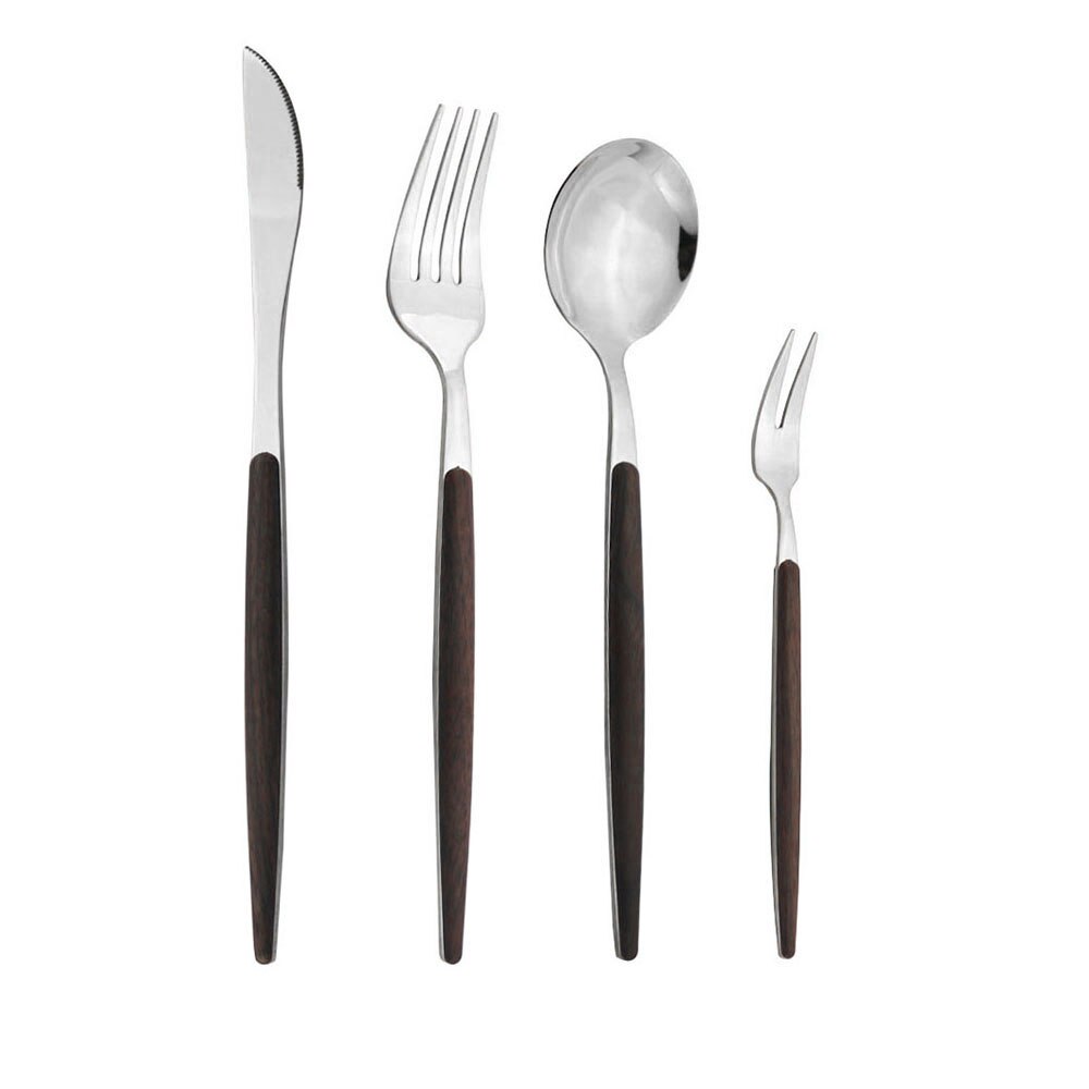 Spiegel Bruin Sliver Houten Textuur Servies Set Rvs Set Diner Messen Vork Lepels Bestek Keuken Servies Set: Dark Brown Sliver