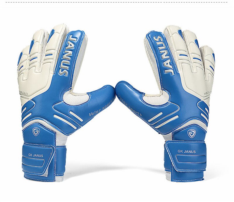 Size 5-10 Goalkeeper Gloves Full Latex Football Goalkeeper Thicken Finger Protection Guard Goalie Soccer Gloves: white blue / Size 8