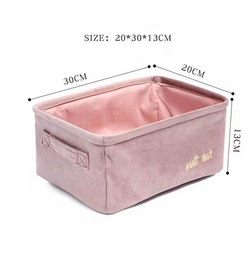 Velvet Storage Box Nordic Style Desktop Cosmetics Storage Basket Snack Book Sundries Storage Basket Organizer: Pink-s