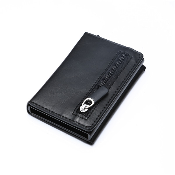 BISI GORO Credit Card Holder Aluminum Box Card Wallet RFID PU Leather Pop Up Card Case Magnet Carbon Fiber Coin Purse: Crazy Black X-52