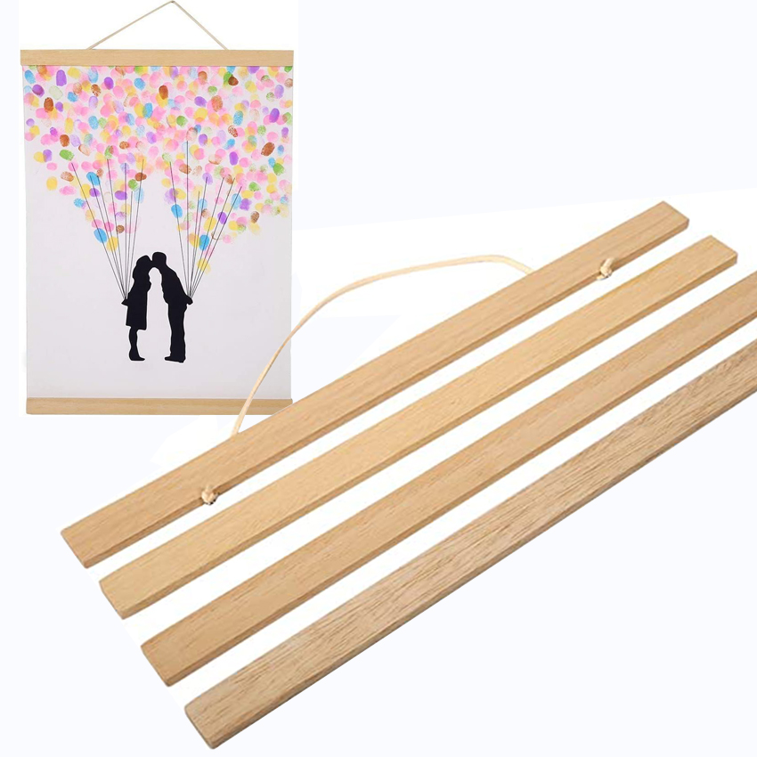 Magnetische DIY houten posterframe teak/grenen fotohangers ophangset voor foto's canvas prints poster scroll artwork printhouder: 8 inch / Black