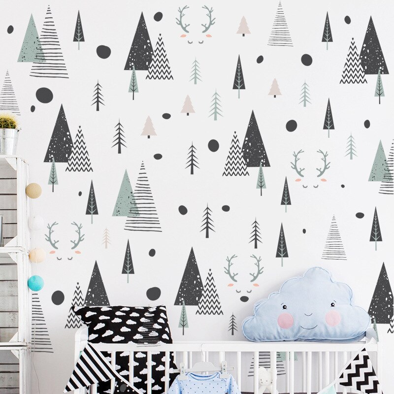Tofok Herten Bos Grenen Diy Thuis Muursticker Nordic Stijl Kinderkamer Slaapkamer Decoratie Decal Nursery Deur Venster Sticker