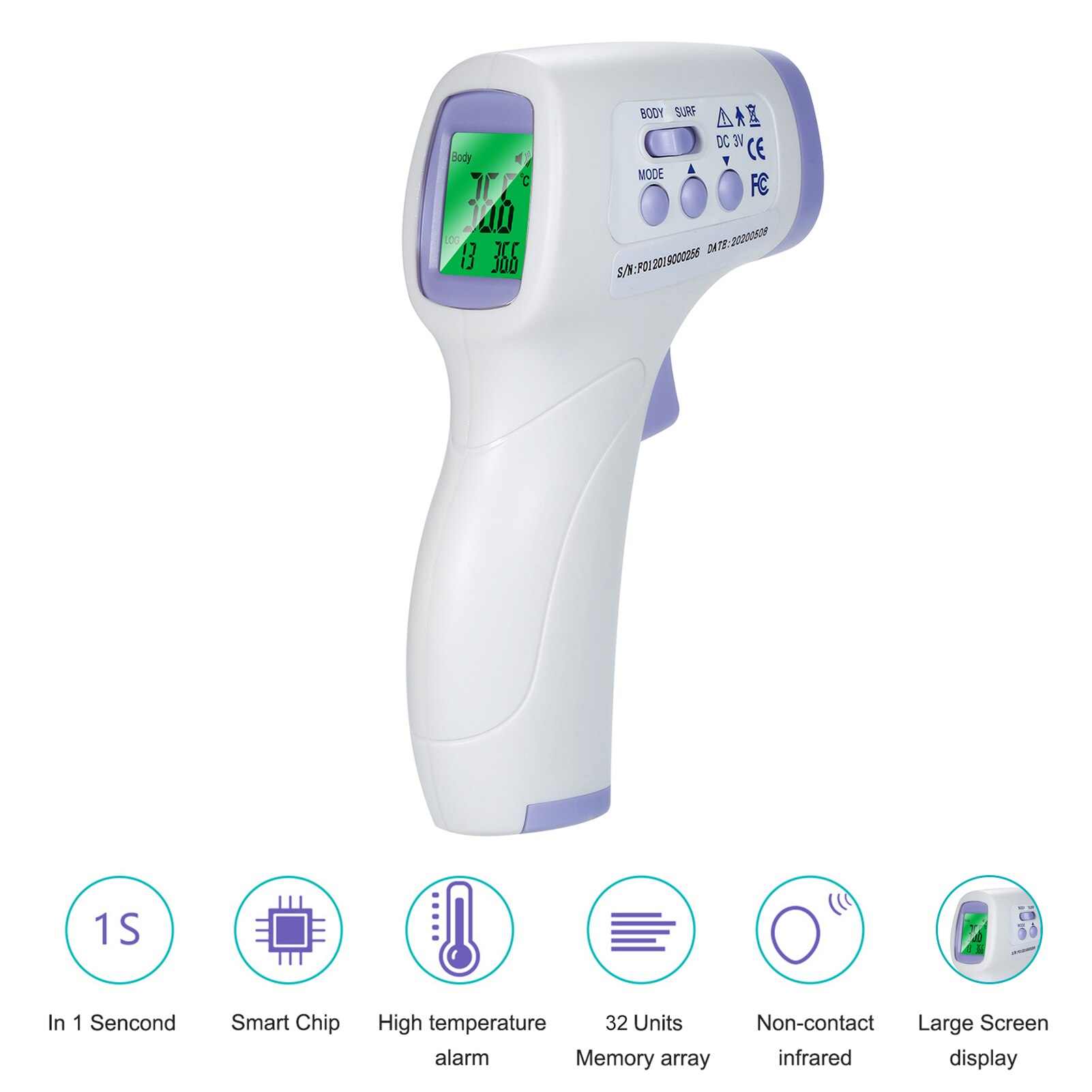 Multifunction Thermometer Three-color Backlit Display Forehead Thermometer Digital Display Infrared Alarm Human Body Thermometer