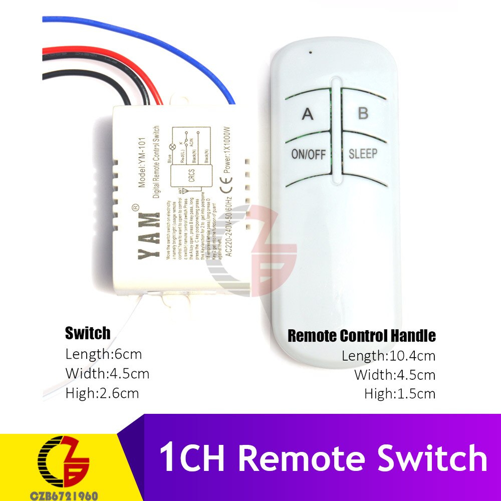 Across Wall 220V Remote Control Switch Wall Chandelier Lamp LED Light Switch Sleep Mode 1 2 3 4 CH Receiver Transceiver On Off: 1 Channel