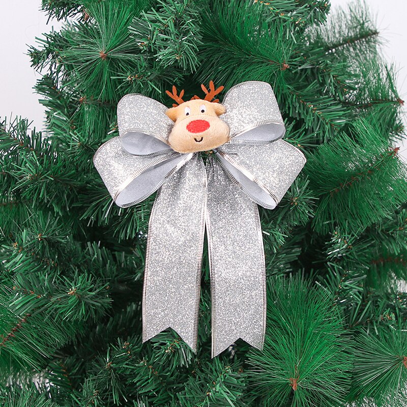 21cm jul rosett tecknad santa älg band rosett guld silver röda rosetter för hantverk julgran prydnader år leveranser: Silver 2