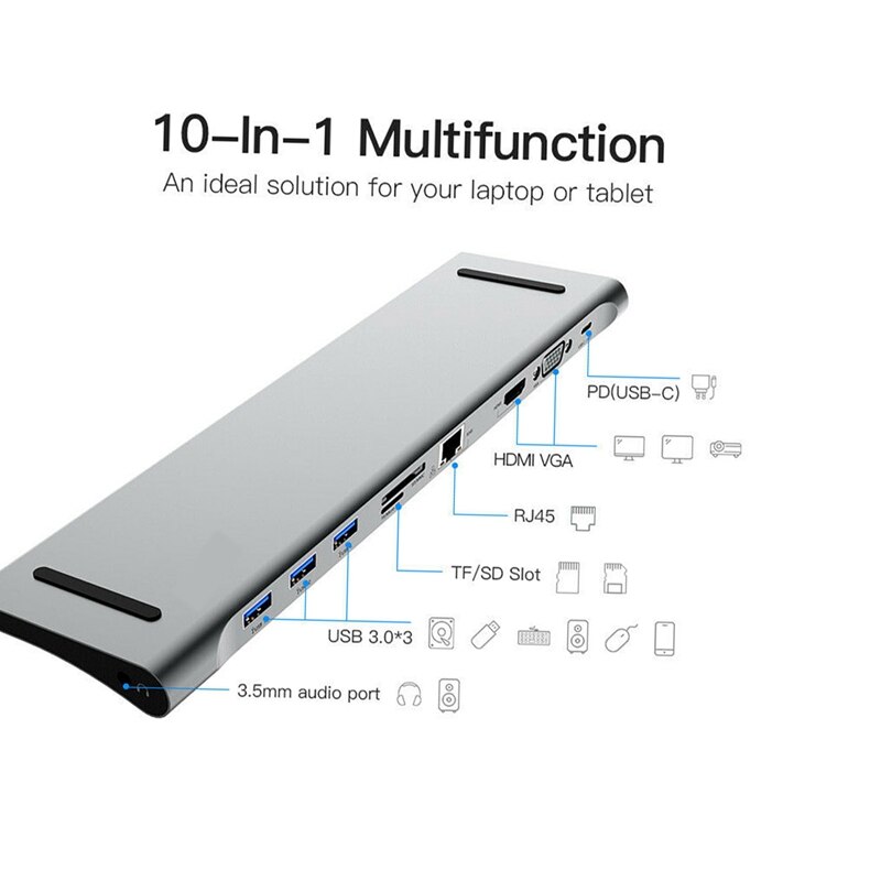 OPQ-10 em 1 usb tipo c hub adaptador portátil docking station hdmi vga rj45 pd para hp lenovo superfície compatível