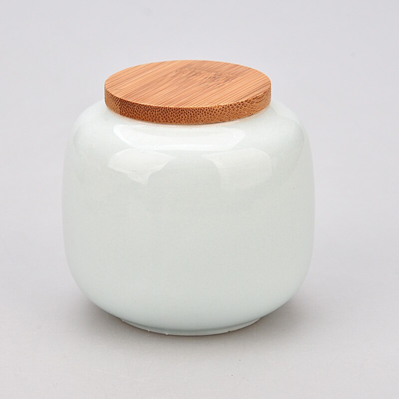 Mini Jarra de cerámica con tapa de madera sellada, recipiente portátil para té, dulces, velas aromáticas, contenedor de porcelana, decoración del hogar: A