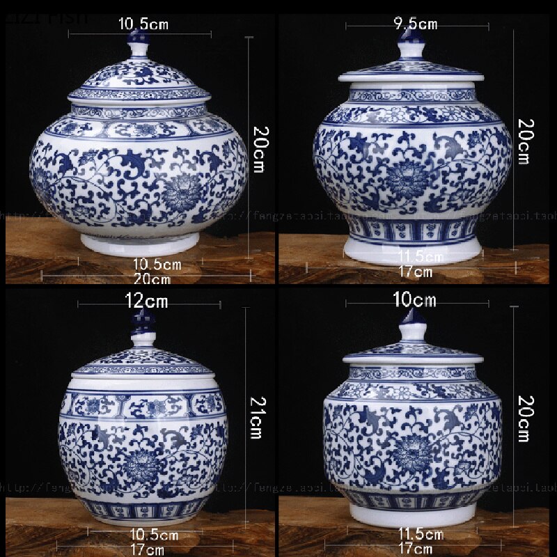Ceramic Blue White Porcelain Storage Tank with Lid Living Room Entrance Decoration Tea Pot Candy Small Object Family Storage Jar