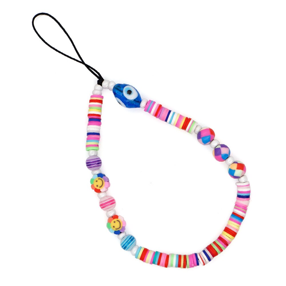 Kleurrijke Acryl Kraal Glimlach Mobiele Telefoon Keten Mobiele Telefoon Strap Anti-Verloren Lanyard Voor Vrouwen Meisjes Zomer Sieraden