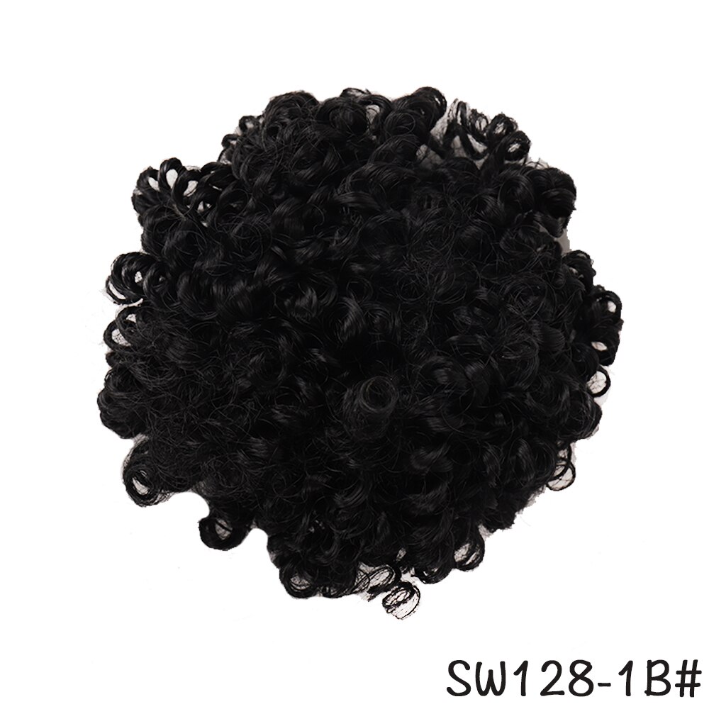 QUEENYANG Synthetic Drawstring African Fluffy Artificial Afro Puff Bun Puffs Ponytails Bun Wrap Natural Black Hair Extensions: SW128-1B
