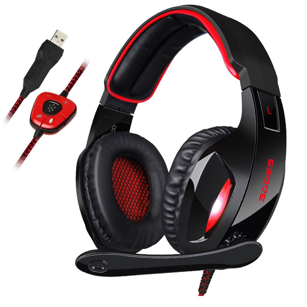 SADES SA-902 haute Performance 7.1 USB PC casque basses profondes jeu écouteurs avec LED Micphone pour joueur de jeux
