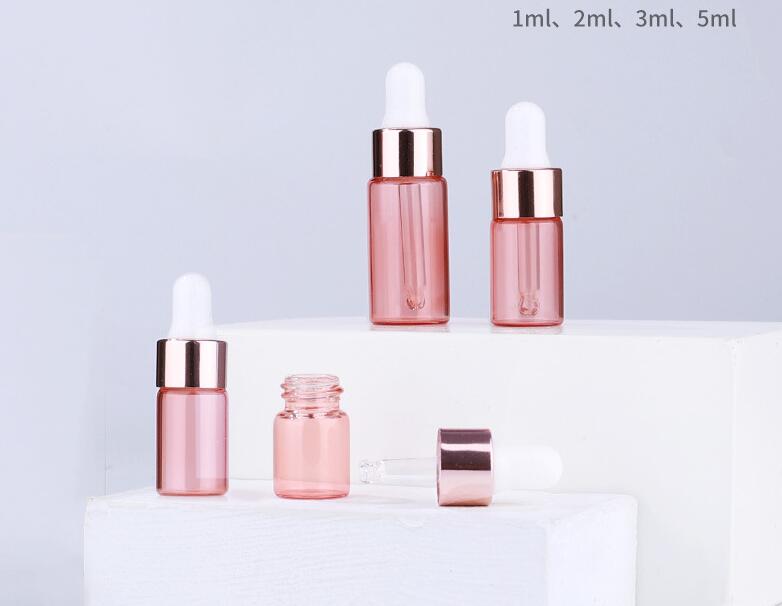 20 Stuks 1Ml/2Ml/3Ml/5Ml Dropper Flessen Roze Etherische Olie Flessen met Glas Pipetten Rose Roze Cover Glazen Fles