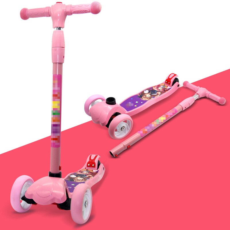 Children's Scooter Detachable Folding Handle Graffiti Scooter Children's Sports Scooter: Removable-Pink