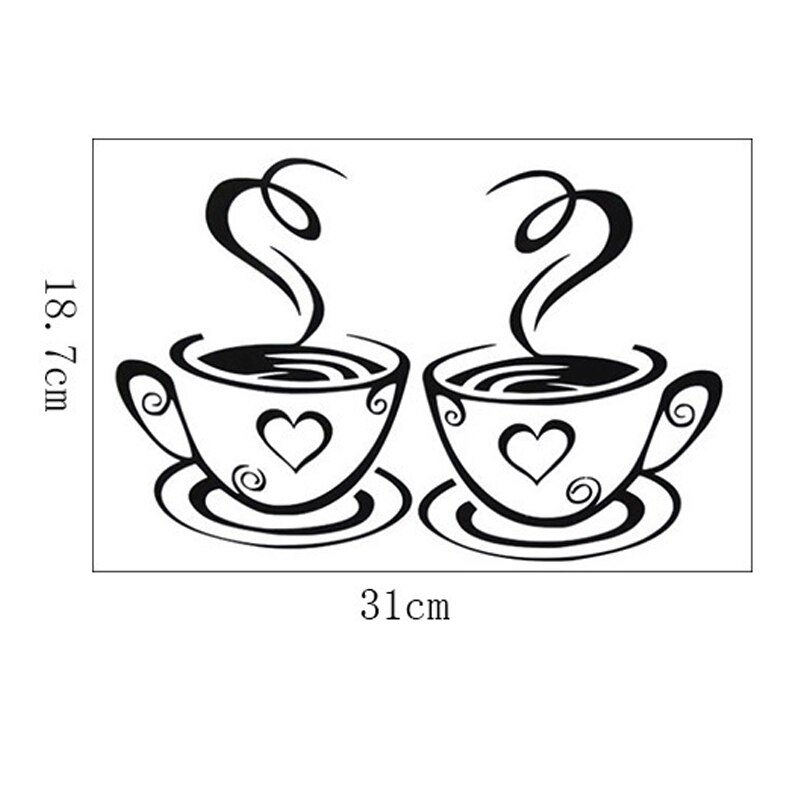 Coffee Cups Wall Stickers Beautiful Room Decoration Vinyl Art Wall Decals Adhesive Stickers Kitchen Coffee Shop Decor