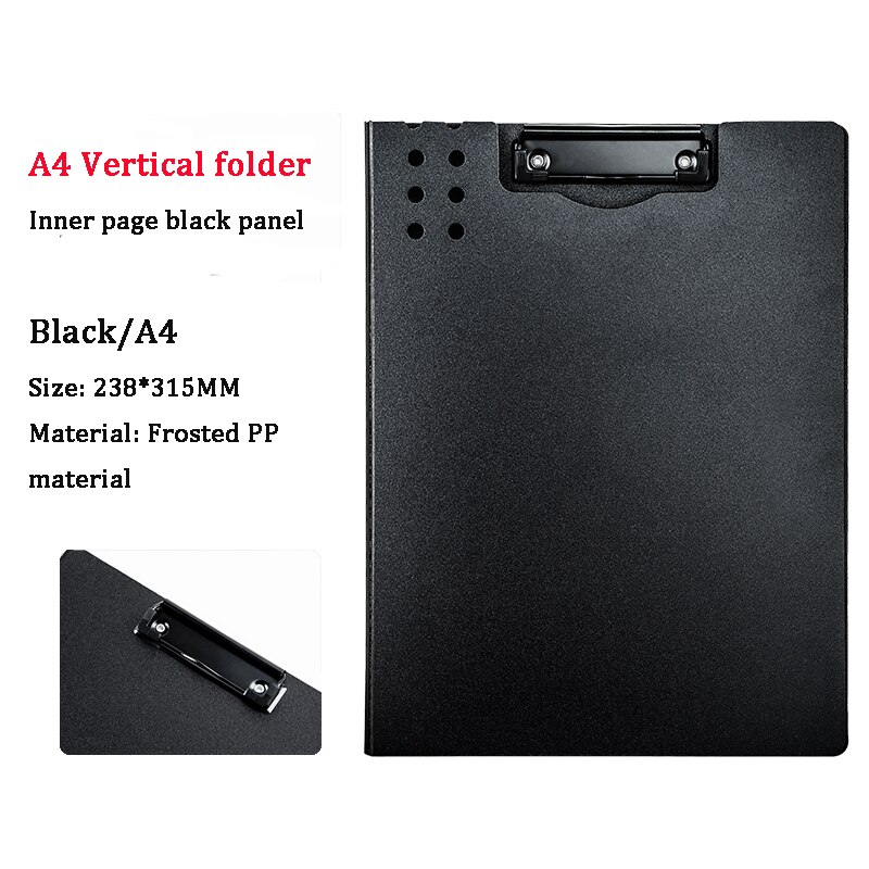 Fizz-carpeta A4 Horizontal, de 6 colores Carpeta de textura mate, almohadilla portátil, bandeja para bolígrafo, bolsillo para archivos de reuniones de oficina: Vertical Black