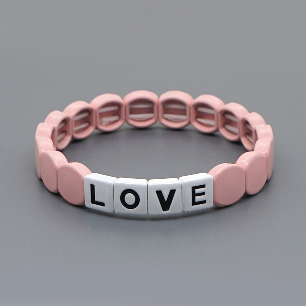 Shinus armband voor vrouwen, geëmailleerde tegelarmbanden, schattige liefdesbrief sieraden, vsco meisje, accessorios, pulsera stretch armband